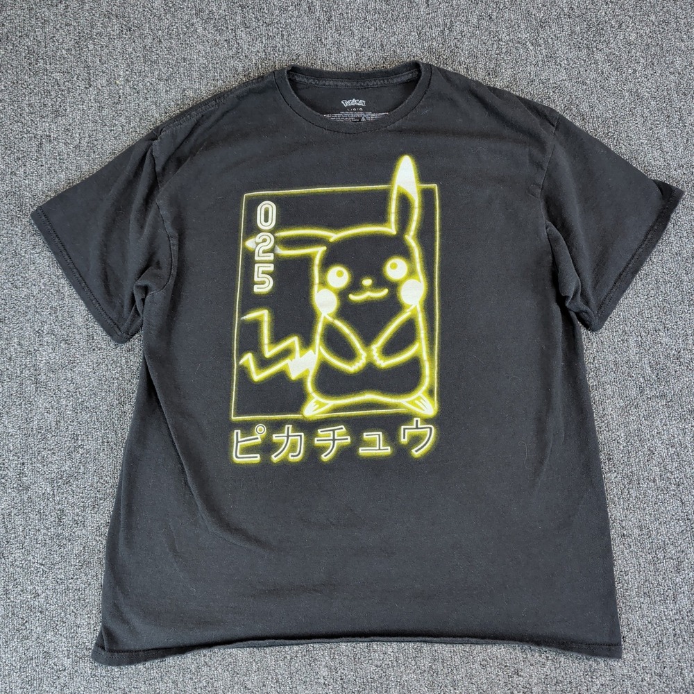 Pokemon Pikachu Neon Graphic T-Shirt Mens Large Black 100% Cotton Mad Engine — photo 2